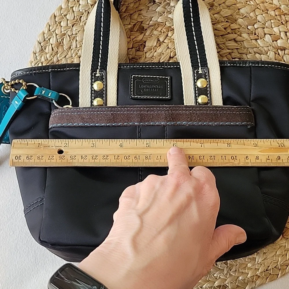 Coach Hampton Mini Nylon Shopper Tote Leather Dark Brown Leather Trim - Picture 15 of 16